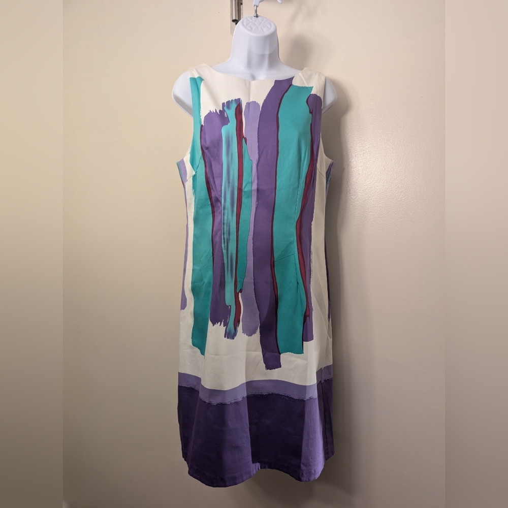 🍁Chetta B Abstract Paintbrush Dress, Purple Teal White, Melanie Lynn Size 12